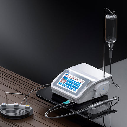 Woodpecker Implanter Implantologiemotor: Steuergerät mit Farb-Touchdisplay, Multifunktions-Fußpedal, Infusionsflaschenhalter und LED-Mikromotor mit Winkelstück