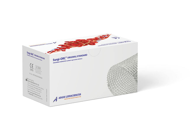 Surgi-ORC® Original/Standard – Schachtel mit 12 sterilen ORC-Hämostatika (Aegis Lifesciences), CE 2460
